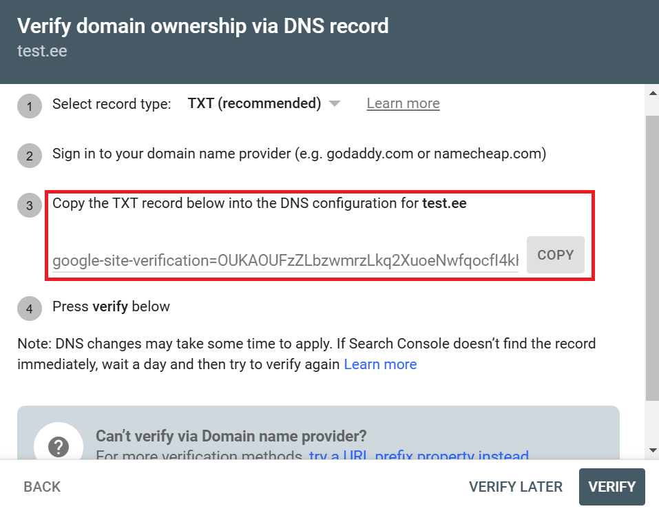 Google Search Console verifitseerimine